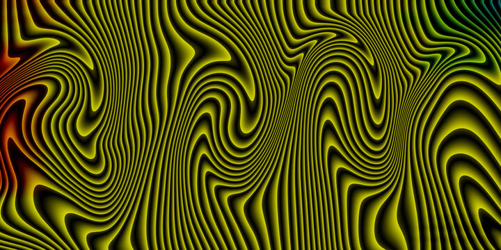 Hypnotic yellow and black psychedelic wavy lines pattern creates a dynamic fluid optical background.
