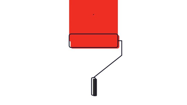 Motion graphics footage of a minimalist paint roller icon applying red color on white background.