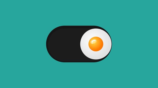 Fried egg toggle switch on teal background motion graphics video loop