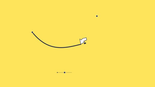 Minimalist arrow icon motion graphics footage moving on bright yellow background.
