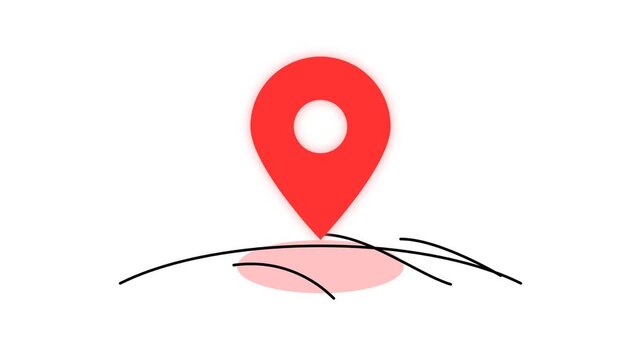 Minimal red GPS pin location icon motion graphics loop footage for navigation.