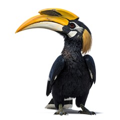 Obraz premium Majestic Great Hornbill Bird Standing and Looking Away Isolated on White Background