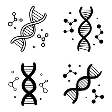 DNA Strand and Molecule Structure Vector Illustration Set for Science Research