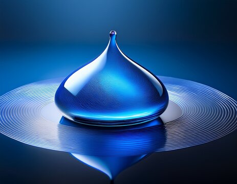 a glossy blue droplet with a smooth surface reflecting light