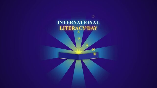 Literacy Book Opening with Floating Alphabet Letters Background