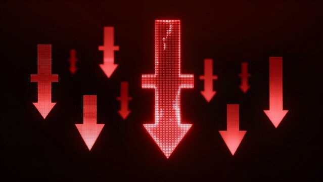 Red glowing arrows descend against a dark background, symbolizing decline or loss.