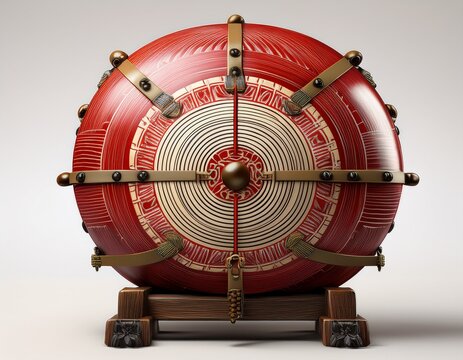 detailed 3d render of a traditional taiko drum on a clean white background