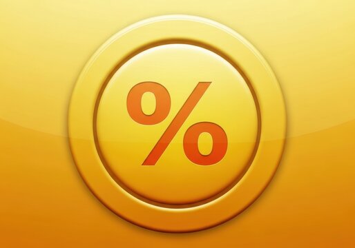 Golden percentage sign icon on a circular button