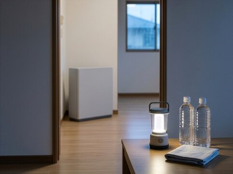 豪雨の夜に備える家庭用蓄電池とLEDランタン