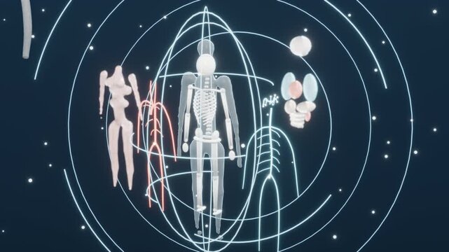Human Anatomy Body Systems Separating and Assembling 3D Loop