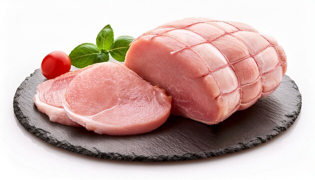raw pork ham meat on white background