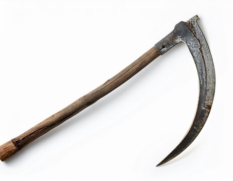 old scythe on white background