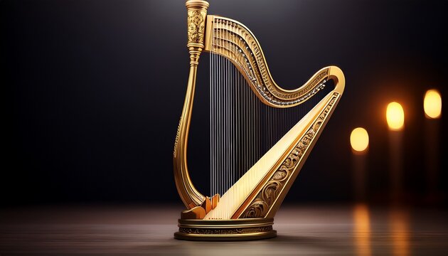 elegant golden harp with intricate details on a dark background providing a stunning visual