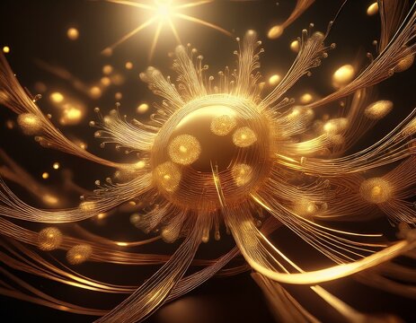 transparent golden mitochondria 3d rendering