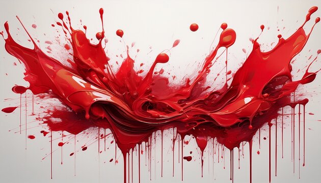 red paint splatters and drips on a white background creating a bloody effect