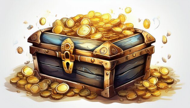 treasure chest with golden coins on a white background