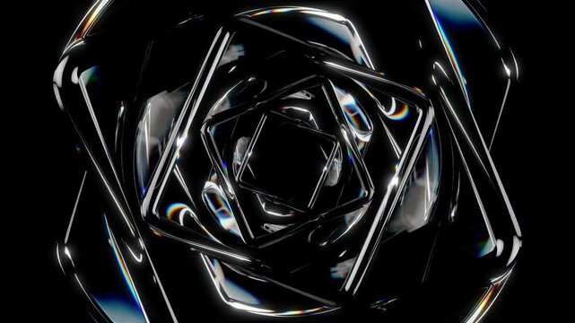 glass dispersion translucent light wave video of liquid glass on black backdrop, 4k seamless looping