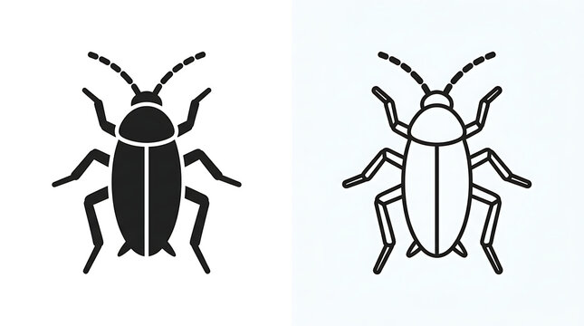 Minimalist cockroach icon set, simple insect vector symbols for pest control design.
