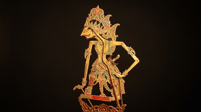Handcrafted Traditional Javanese Leather Shadow Puppet Representing A Legendary Character From Ancient Wayang Kulit Performing Arts