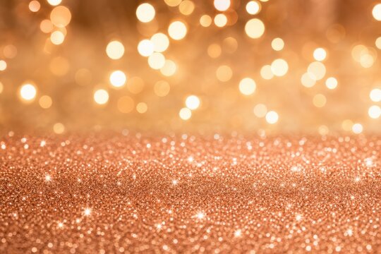 Rose gold glitter background with soft bokeh lights creates elegant festive atmosphere for luxury celebrations holiday greetings and glamorous party themes.