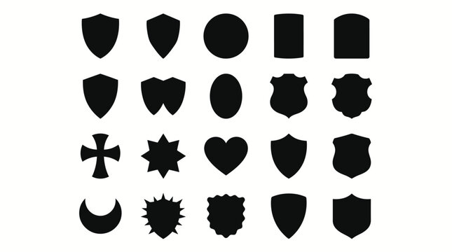 Shield silhouettes vector set with various badge, emblem and armor icon shapes