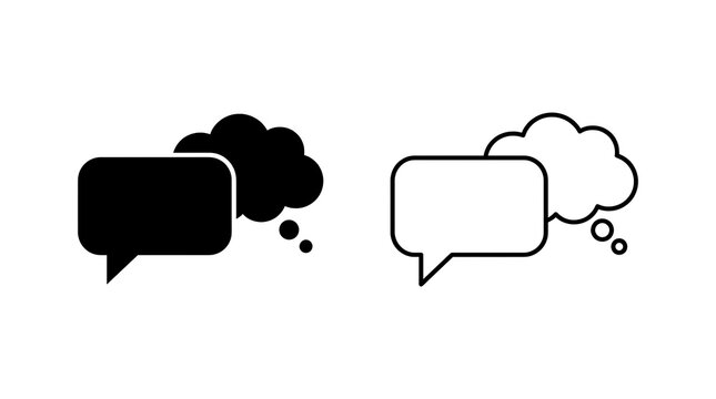 Minimalist speech and thought bubble icons for communication and brainstorming concepts