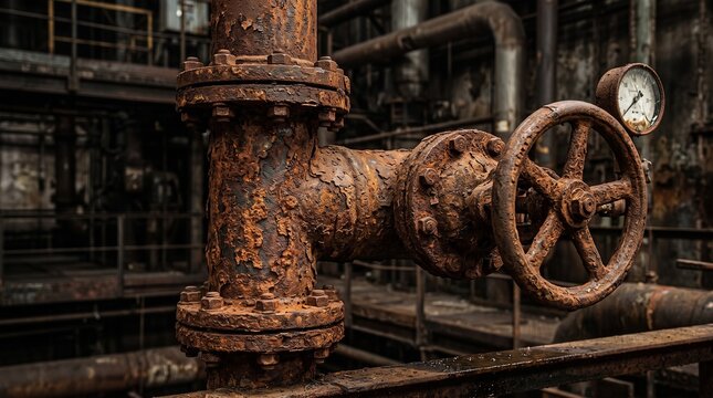 Corroded metal pipeline in industrial plant.
