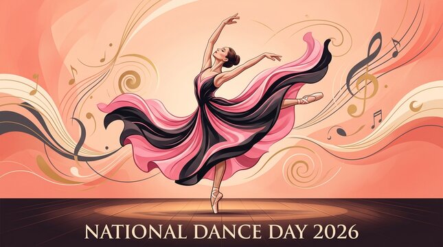 Elegant ballerina dancing with flowing dress.
