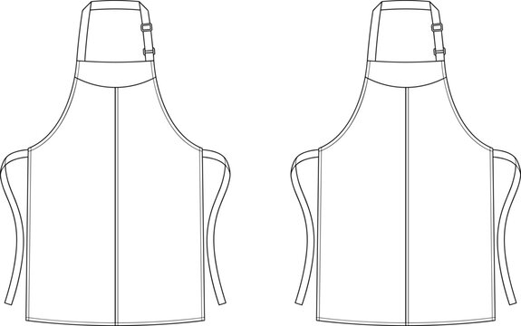 Technical drawing of a kitchen cooking apron apparel flat sketch vector template for fashion design