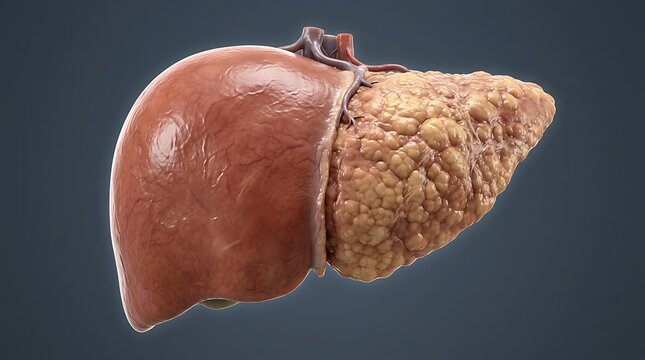 Human liver showing healthy and cirrhotic tissue