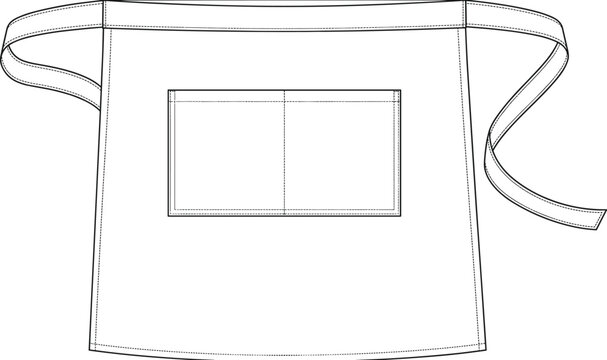 Technical drawing of a short waist apron with pockets flat sketch vector template for fashion design