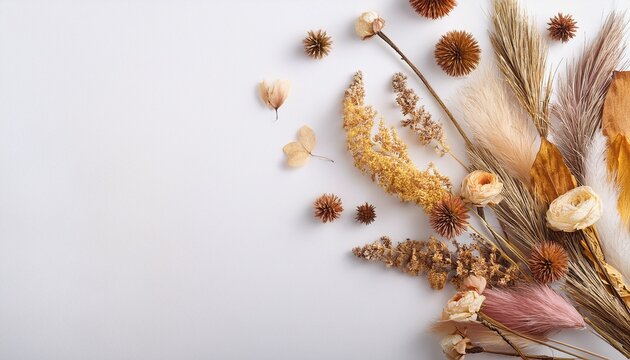 arriere plan blanc avec fleurs sechees generative ia