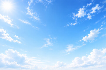 Obraz premium Blue clear sky, clouds, sunshine, blue weather, cotton candy background
