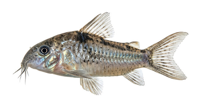 Corydoras catfish with patterned scales isolated on transparent background