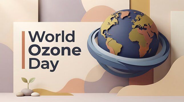 World ozone day poster with globe and plant illustration