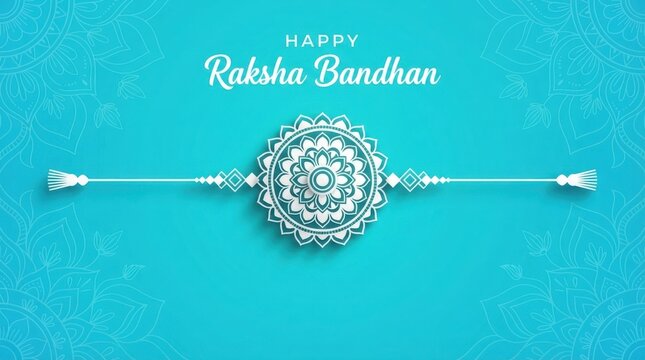 Blue mandala background with elegant rakhi for festival greeting