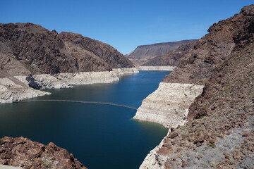 Lake Mead Reservoir with Low Water Level and White Bathtub Ring Near Hoover Dam, USA © Yukari S
