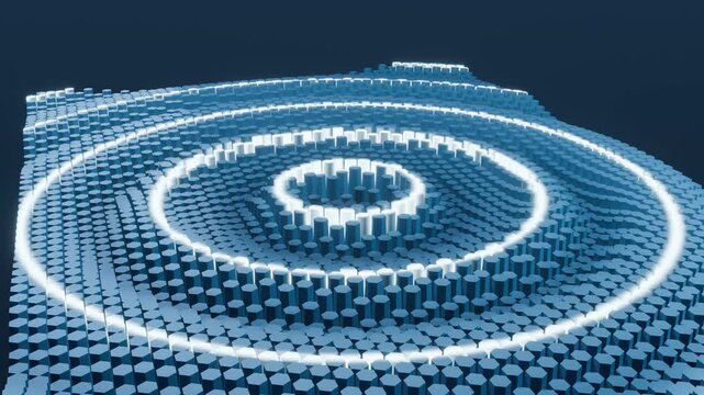 Abstract Blue Hexagon Terrain With Glowing Digital Ripple Loop