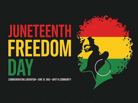 Juneteenth Freedom Day design with African American woman silhouette and Pan-African colors