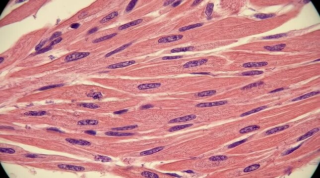 Microscopic view of muscle tissue cells