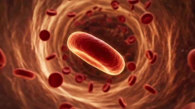 Red blood cell flowing through blood vessel