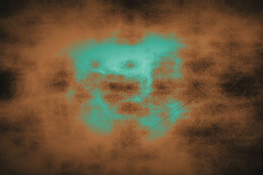 Distressed bronze and emerald gradient wall texture with dark smoky clouds and fine cross hatched scratches for premium antique aesthetic backgrounds.