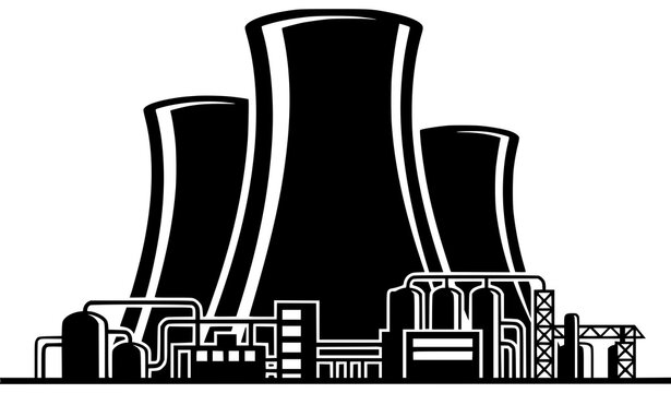 Nuclear Cooling Towers Industrial Energy Plant Silhouette Vector