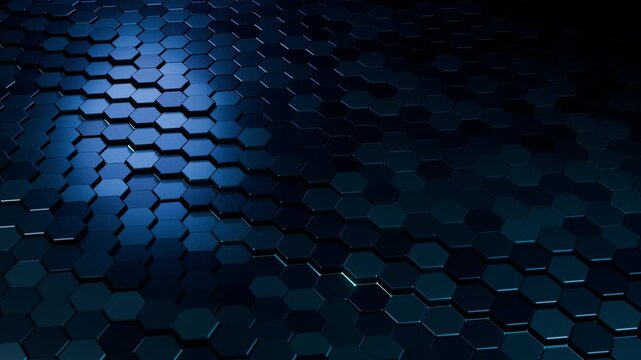 Flowing Luminous Channel Through Hexagonal Technology Landscape
