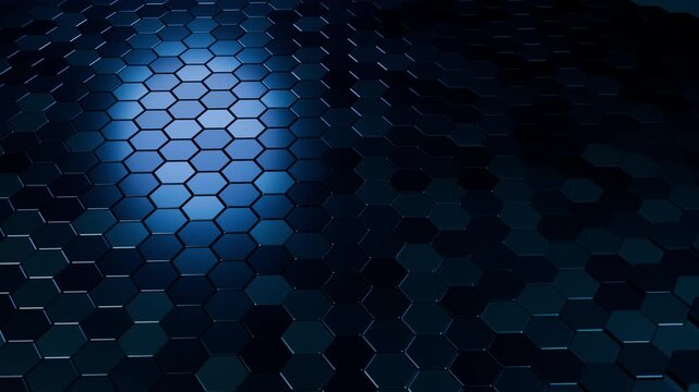 Horizontal Luminous Scan Across Hexagonal Technology Grid