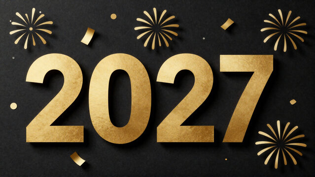 Golden 2027 New Year Celebration Background with Fireworks