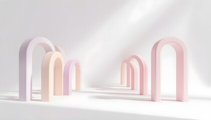 Obraz premium Floating pastel arches, smooth 3D forms, clean background