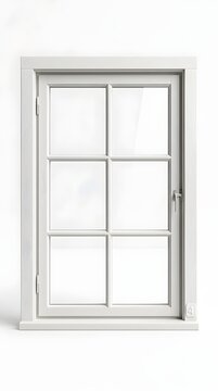 White wooden casement window with six panes on white background