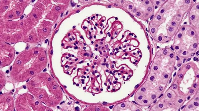 Microscopic zoom into kidney glomerulus tissue