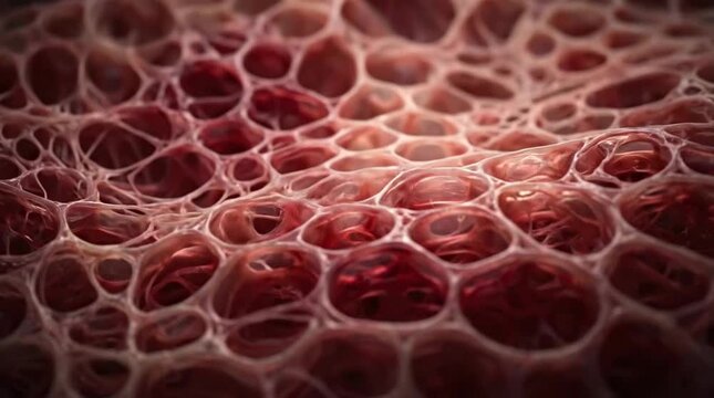 Pulsating red biological cell structure